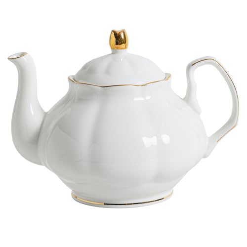27oz White Porcelain Teapot with Gold Trim