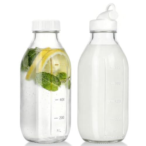2 Pack 32 Oz Glass Milk Bottle with Reusable Lid (2 Count)