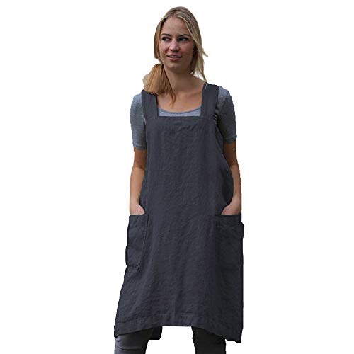 Women's Pinafore Square Apron Baking Cooking Gardening Works Cross Back Cotton