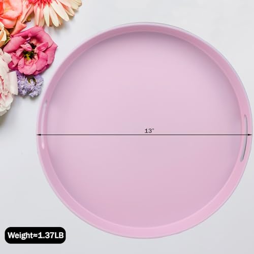 Round Pink Decorative Serving Tray with Handles