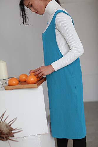 Soft Cotton Linen Apron Solid Color Halter Cross Bandage Aprons Japan Japanese Style X Shape Kitchen Cooking Clothes Gift for Women Chef Housewarming