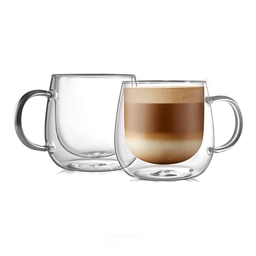 16oz Double Walled Glass Coffee Mugs (2 Count)