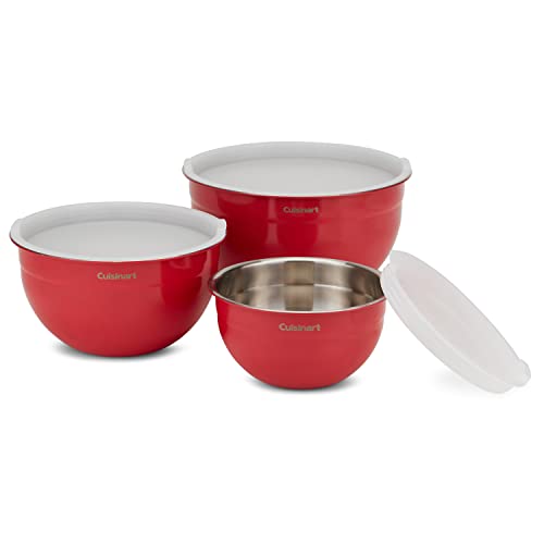 CTG-00-SMB Stainless Steel Mixing Bowls with Lids, Set of 3, Red (3 Count)
