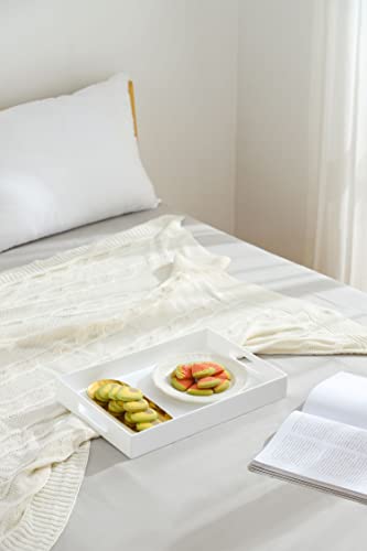 Glossy White Sturdy Acrylic Serving Tray with Handles