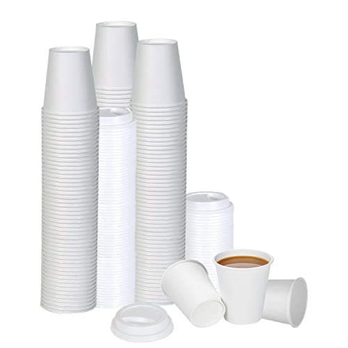 White Disposable Paper Coffee Cups with Lids (50 Count)