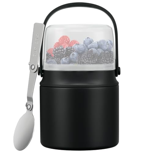 2-in-1 Insulated Food Jar with a Snack Container - 15oz Kids Soup Thermos for Hot Food with Handle and Spoon, Leak Proof Bento Lunch Box Kids, Perfect for School & Travel