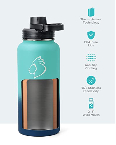 32 oz Water Bottle Insulated with Straw & 3 Lids