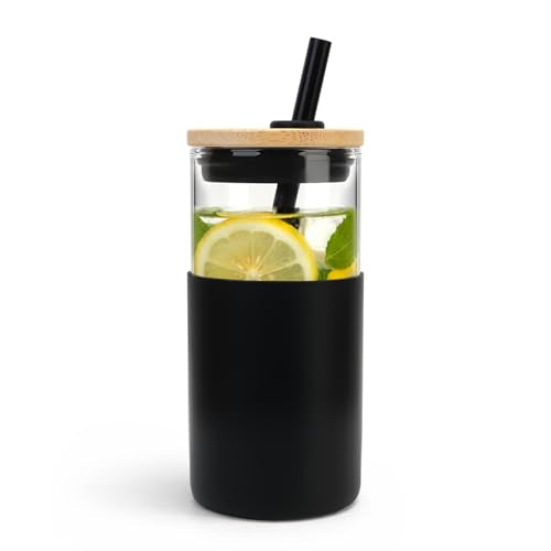 16 oz Glass Tumbler with Lids and Straws