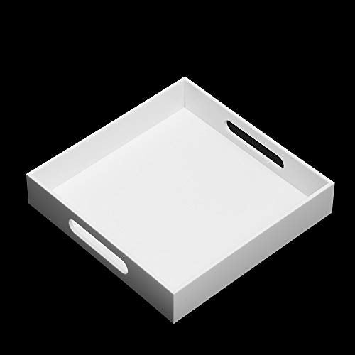 Glossy White Sturdy Acrylic Serving Tray with Handles