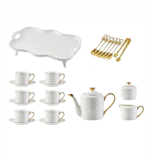 21 Piece White Porcelain Coffee Tea Gift Sets for Adults Ceramic Tea Cups and Saucer Service for 6