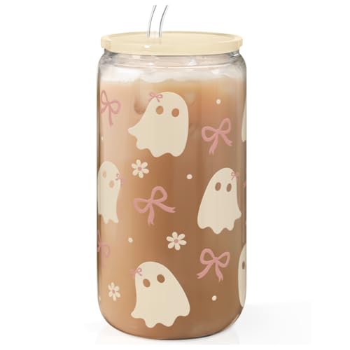 Halloween 16oz Can Glass Tumbler with Acrylic Lid & Straw