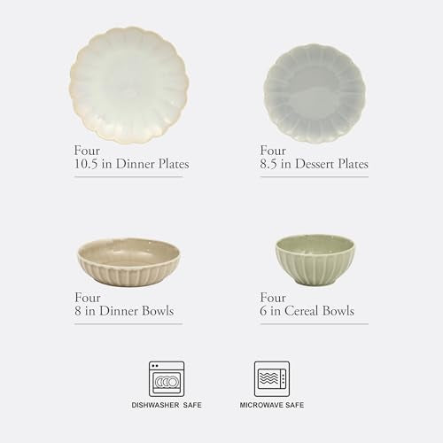 Malibu Shore 16 Piece Scallop Stoneware Reactive Glaze