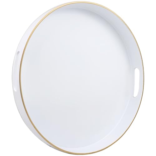 White Round Decorative Tray with Handles