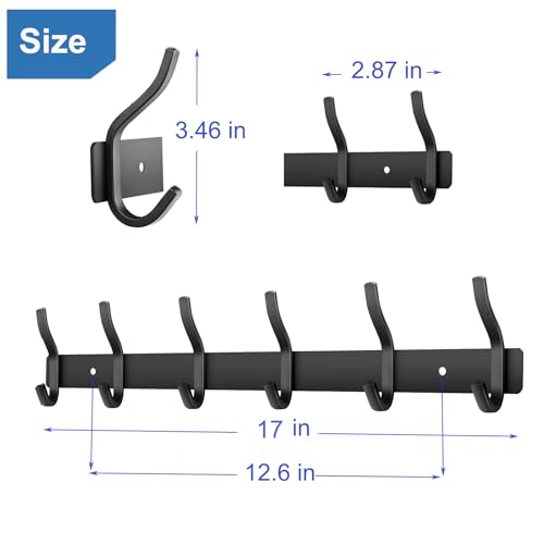 Coat Rack Wall Mount with 6 Hooks (2 Count)