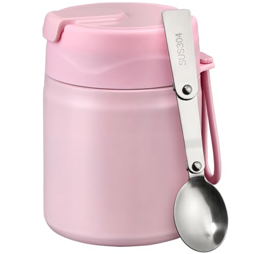 17oz Soup Thermo for Hot Food Kids Insulated Vacuum Food Jar with Stainless Steel Spoon Wide Mouth Thermo Leakproof Lunch Food Container Kids Hot Lunch Box