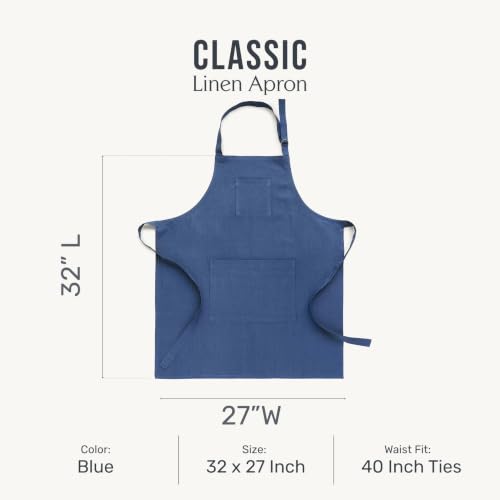 100% Linen Kitchen Apron Blue