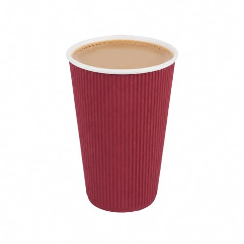 Ripple Wall Coffee Cups 25 Count 16 Ounce Insulated Crimson Paper Cups