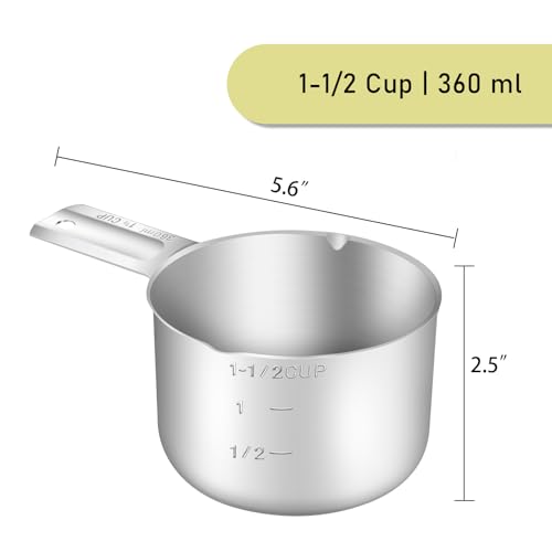 2PCS 1-1/2CUP(360ml) Measuring Cup, 18/8 Stainless Steel Measure Scoop (2 Count)