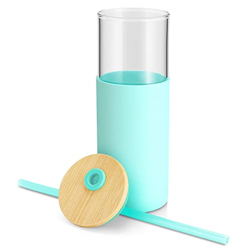 24 oz Glass Tumbler with Straw and Lid