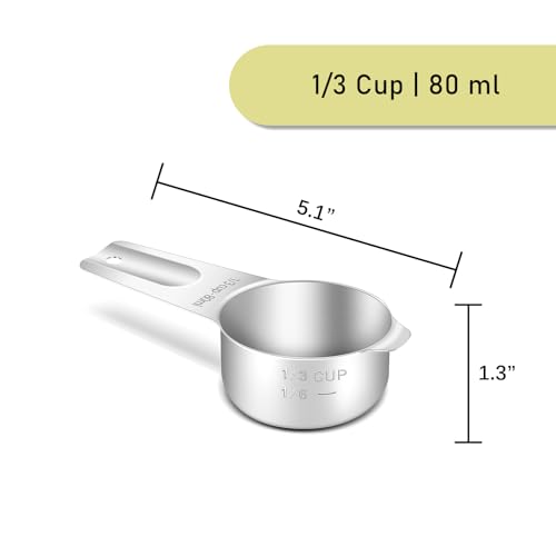 2PCS 1/3CUP (80ML, 2.6OZ) Measuring Cup, 18/8(304) Stainless Steel (2 Count)