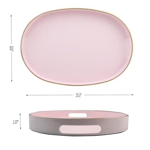 Pink Oval Decorative Tray with Handles