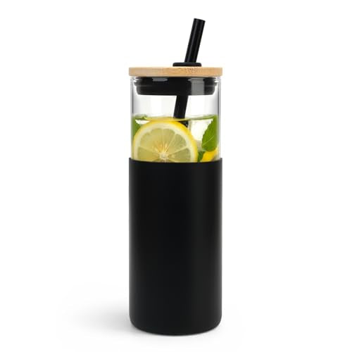 24 oz Glass Tumbler with Lids and Straws
