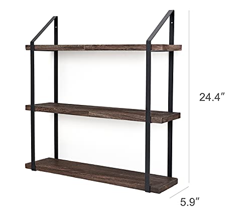 3 Tier Floating Wall Shelf Wood Hanging Shelf with Brackets 23.5 Inch