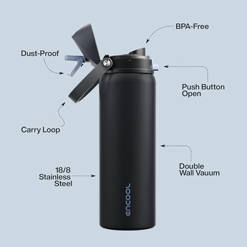 Insulated Water Bottle with Straw Stainless Steel Water Bottle with Push Button Lid