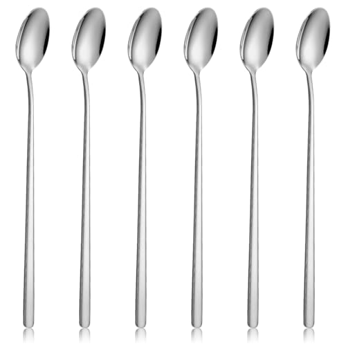 Ice Tea Spoon Set of 6 Stainless Steel Coffee Stirrers Spoons Cocktail Stir Sticks Spoons with Long Handle for Bar Coffee Cocktail (6 Count)