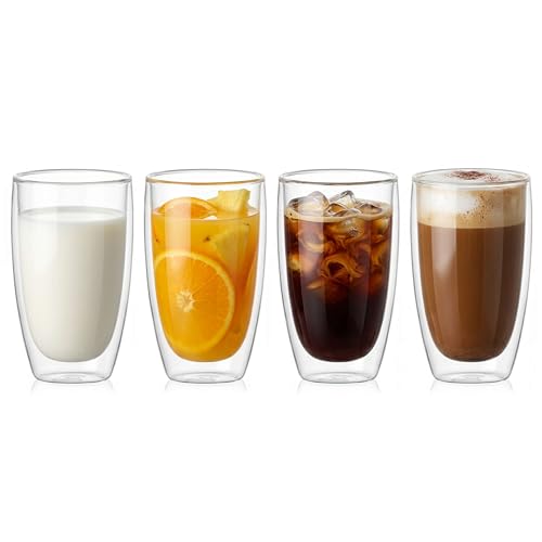 17oz Double Wall Glass Coffee Mugs Set of 4