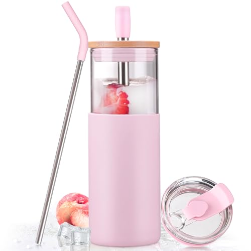 24oz Glass Tumbler with Lids and Straws
