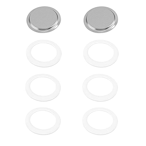 6 Pieces Moka Pot Replacement Cup Gasket with 2 Pcs Stainless Filter