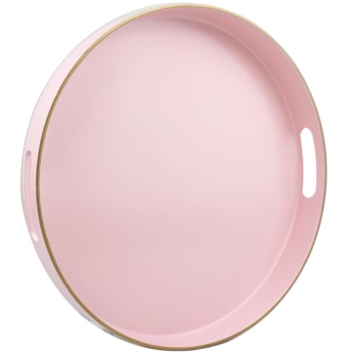 Pink Round Decorative Tray with Handles