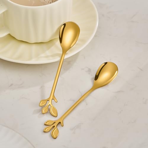 Elegant Gold Leaf Handle Coffee Spoons (10 Count)