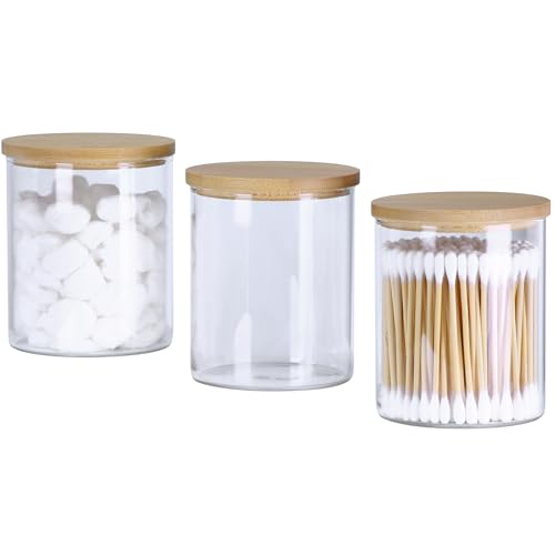 Glass Qtip Holder Dispenser with Bamboo Lid (3 Count)