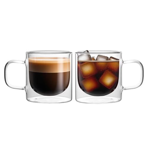 12 OZ Double Walled Glass Coffee Mugs Set of 2 Clear Coffee Cups with Handle 355ml Hand (2 Count)