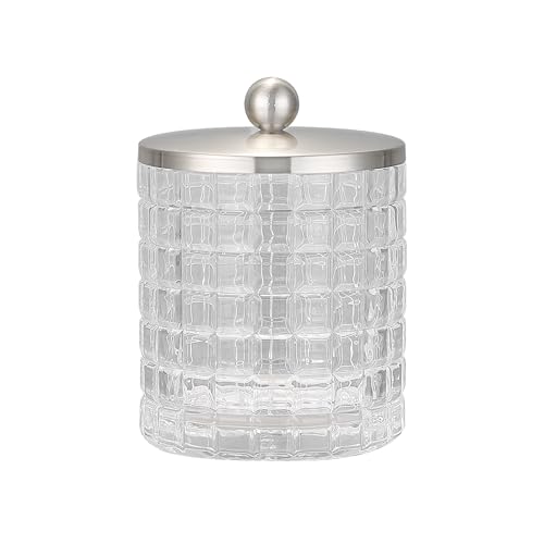 Clear transparent Apothecary Etched Geometric Grid Glass Jar W