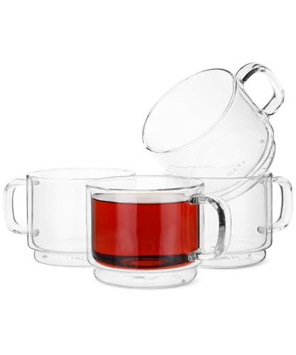 BTaT Double Walled Stackable Glass Coffee Mugs (4 Count)