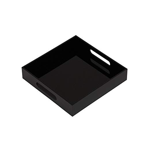 Glossy Black Sturdy Acrylic Serving Tray with Handles