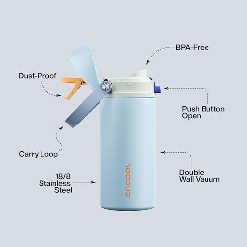 Insulated Water Bottle with Straw Stainless Steel Water Bottle with Push Button Lid