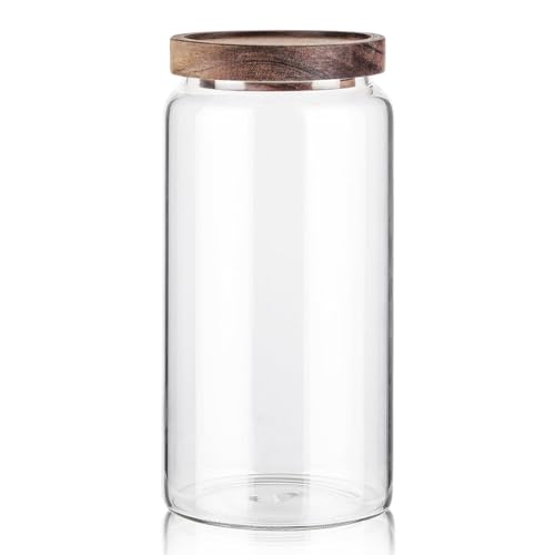 Glass Storage Container Airtight Food Jars Kitchen Canister with Wood Lids