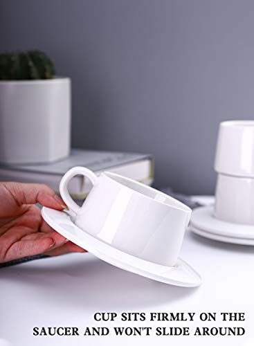 Porcelain Stackable Cappuccino Cups with Saucers (4 Count)