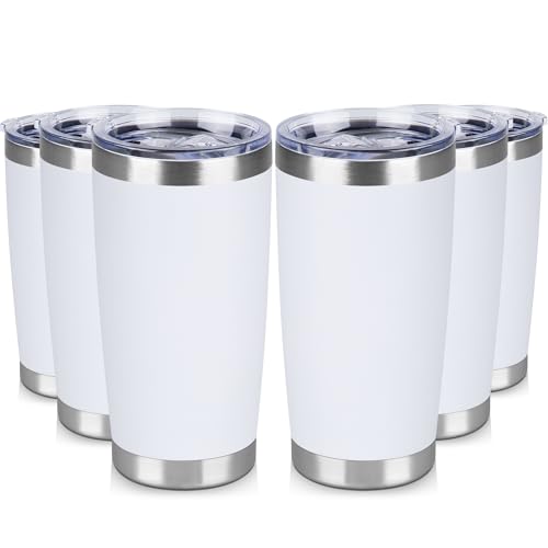 20 oz Tumbler Stainless Steel Tumblers Bulk with Lid Double Wall Insulated Coffee Tumbler Cups for Hot & Cold Drinks Powder Coated Travel Coffee Tumbler Mug Metal (6 Count)