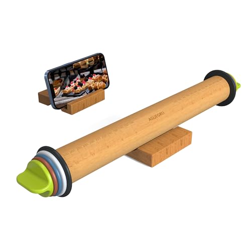 Adjustable Rolling Pin with 4 Thickness Rings &Wood Stand For Baking Dough (2 Count)