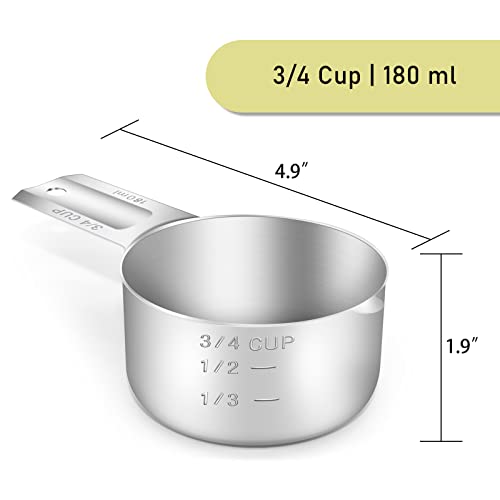 2PCS 3/4CUP(180ml, 6oz) Measuring Cup, 18/8 Stainless Steel Measure Scoop
