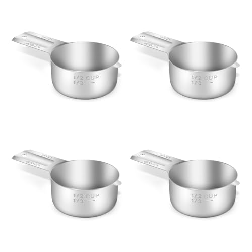 4PCS 1/2CUP(120ml, 4oz) Measuring Cup, 18/8 Stainless Steel Measure Scoop (4 Count)