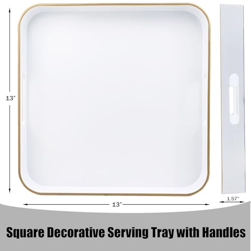 White Square Decorative Tray with Handles