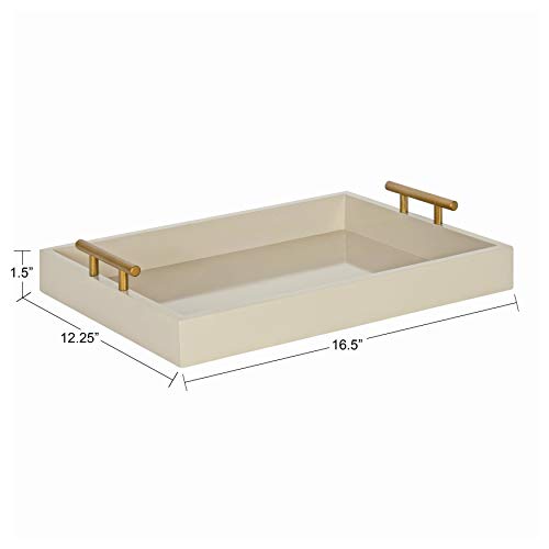Lipton Mid Century Modern Decorative Wood Tray with Brushed Gold Metal Handles