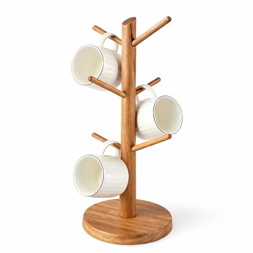 Large Acacia Wood Mug Holder Tree for Countertop