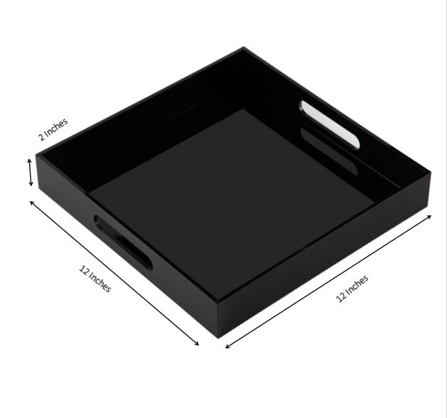 Glossy Black Sturdy Acrylic Serving Tray with Handles